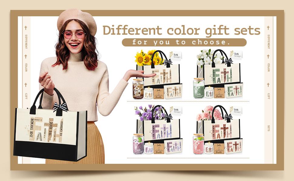 Christian Gifts for Women Easter Faith Religious Gifts with Tote Bag Makeup Bag Candle Cross Necklace Cup Greeting Card for Birthday Church Study Supplies, Gift for Christian Girl Mom Wife, Elegant Easter Gift for Sunday Prayer, Mother's Day Gift