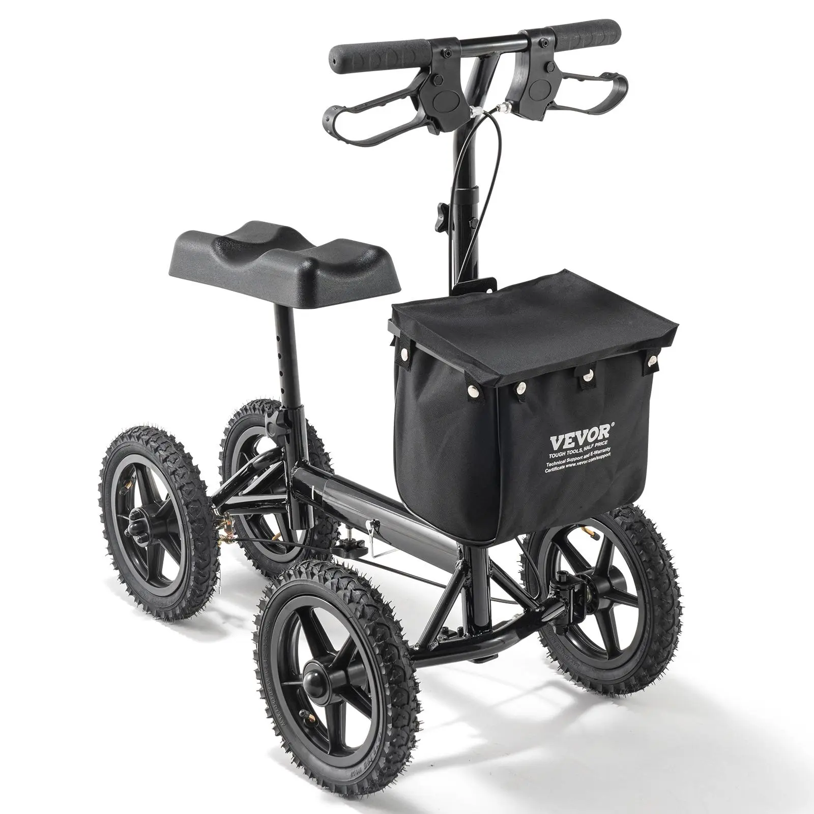 【Summerfinds】VEVOR Folding Knee Scooter, Aluminum Steerable Knee Walker with Height-Adjustable Handlebar & Knee Pad, 12" All-Terrain Wheels, Dual Brakes, Leg Recovery Scooter for Broken Ankle Foot Injuries, 350LBS
