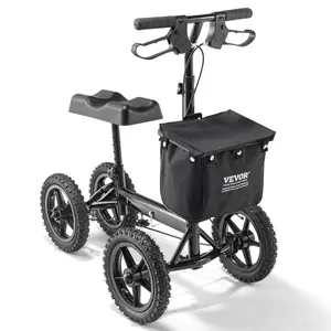 VEVOR Folding Knee Scooter, Aluminum Steerable Knee Walker with Height-Adjustable Handlebar & Knee Pad, 12" All-Terrain Wheels, Dual Brakes, Leg Recovery Scooter for Broken Ankle Foot Injuries, 350LBS