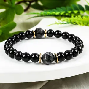 Unisex Aura Protection Shield Crystal Bracelet - Elastic Stretch Band, Polished Durable Black Beads for Energetic Safety & Communication Enhancement