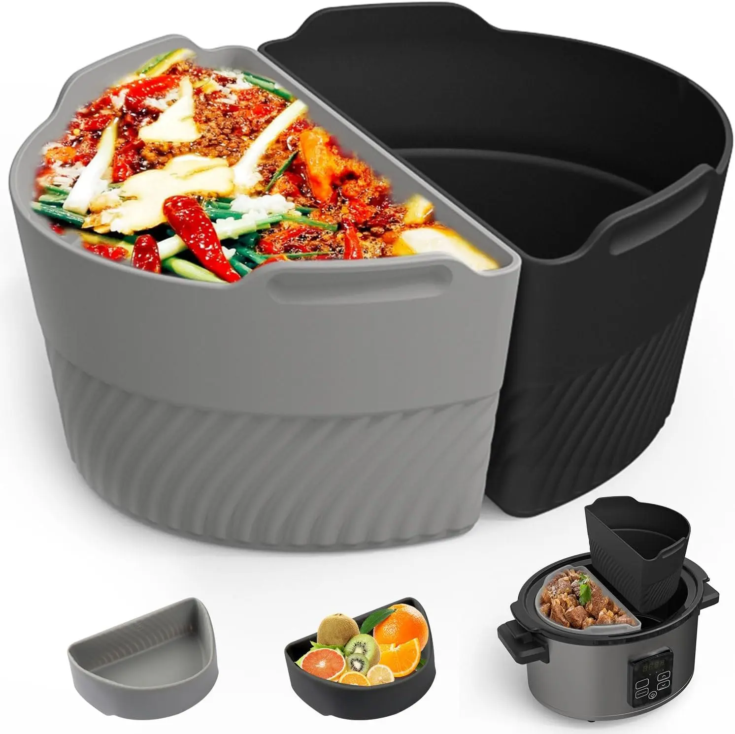Slow Cooker Liners,Cook Two Things at Once and Easy Clean,Crock Pot Divider,Suitable for 6-8QT Crock,Silicone Crock Pot Liners Oval (2)