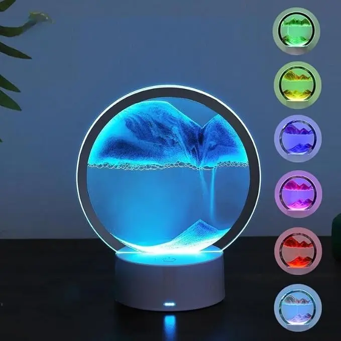 Moving Sand Art Table Lamp, 1 Count USB Powered Craft Quicksand Light, 3D Natural Landscape Flowing Sand Night Light, Home Decor, Dimmable Moving Hourglass Night Light, Colorful Lights without Battery