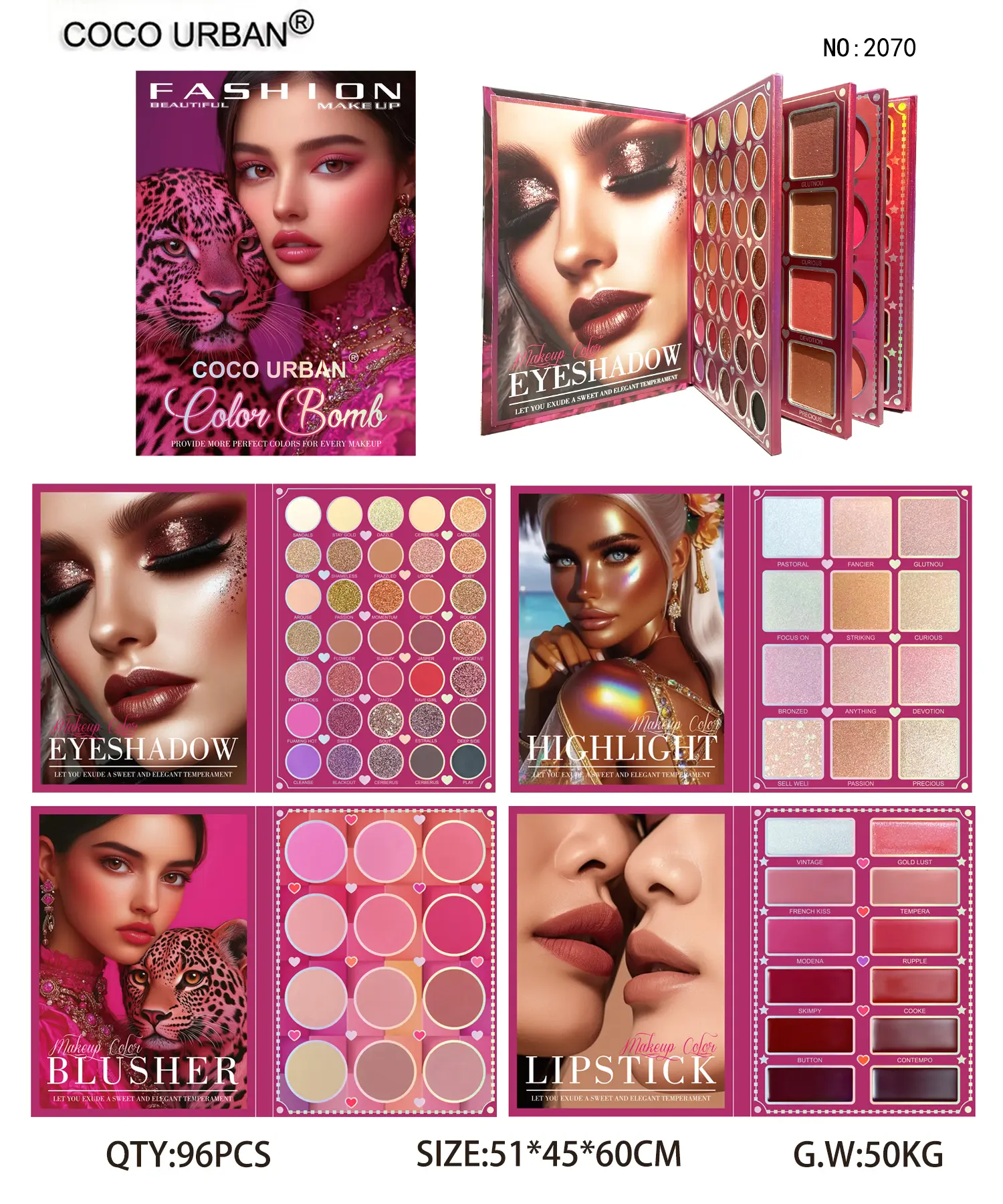 Color Bomb Eyeshadow Palette NO 2070 Vibrant Shades Glitter & Matte Finishes 96PCS 51x45x60CM Perfect for Any Occasion Makeup Cosmetic Express Eyeshadow Solution