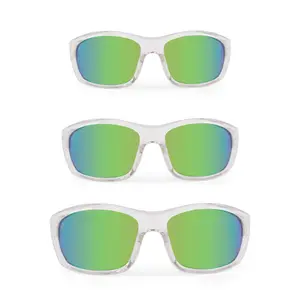 Papaya Lime S-M-L Full Wrap Sunglasses with Crystal Clear Frames & Green Mirror Polarized Lenses for Outdoor Activities