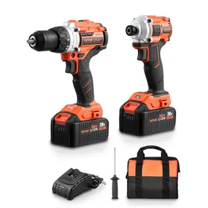 VEVOR Tool Combo Kit, 20V Max Cordless2-Tool Combo Kit, with 1/2 in Impact Drill, 1/4 in Impact Driver, Compact Cordless Power Tool Combo Kit with 4.0 Ah Batteries, Screws, Charger, and Cloth Bag