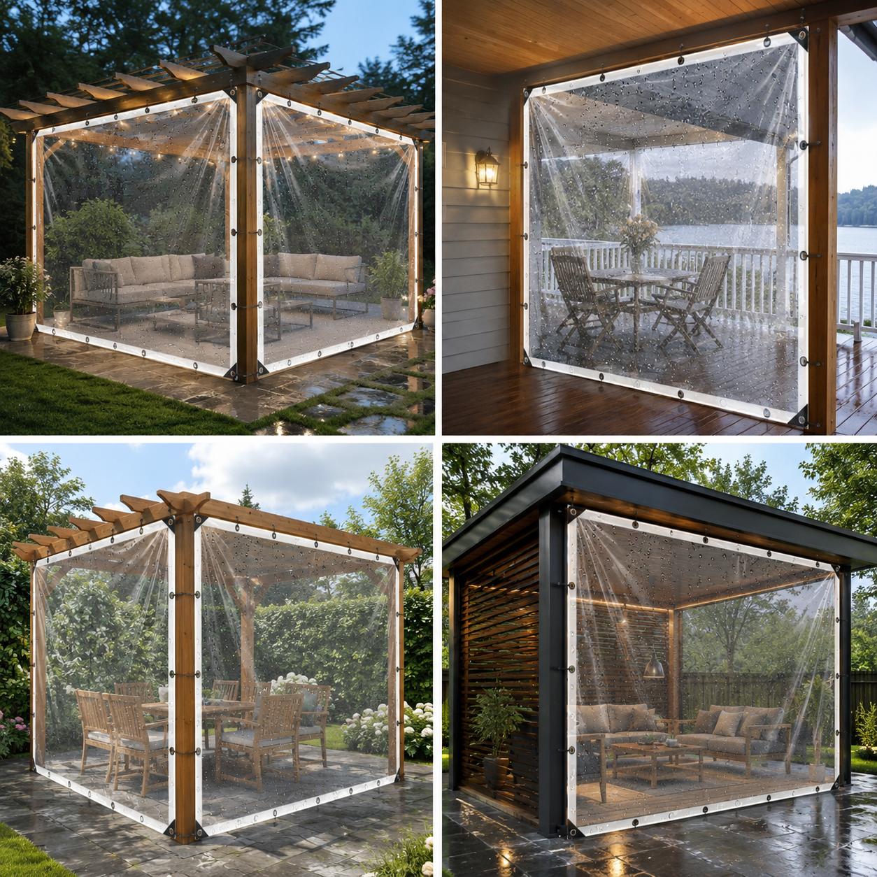 Home-use transparent Heavy-Duty waterproof fabric, durable multi-functional dust-proof and rain-proof fabric, with thick seam edges and reinforced rivet holes, is an ideal protective dustproof protection cover for patios and campers.