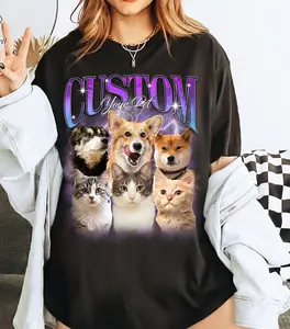 Custom Bootleg Pet Shirt, Custom Dog Shirt, Personalized with Your Own Dog or Cat,Dog Photo Retro 90's Tee Gift For Her