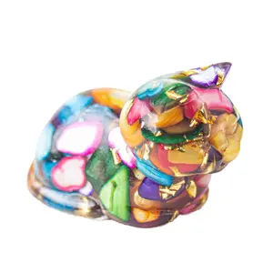 Artificial Crystal Stone Drip Glue Cute Sleeping Cat Ornament Figurine, Office Home Living Room Desktop Decoration, Adorable Desk Accessory