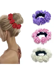 4pcs/pack, New Foam Flower Hair Ties, Rose Hair Accessories, High Elasticity Women's Hair Bands, Perfect for Ponytail Styles