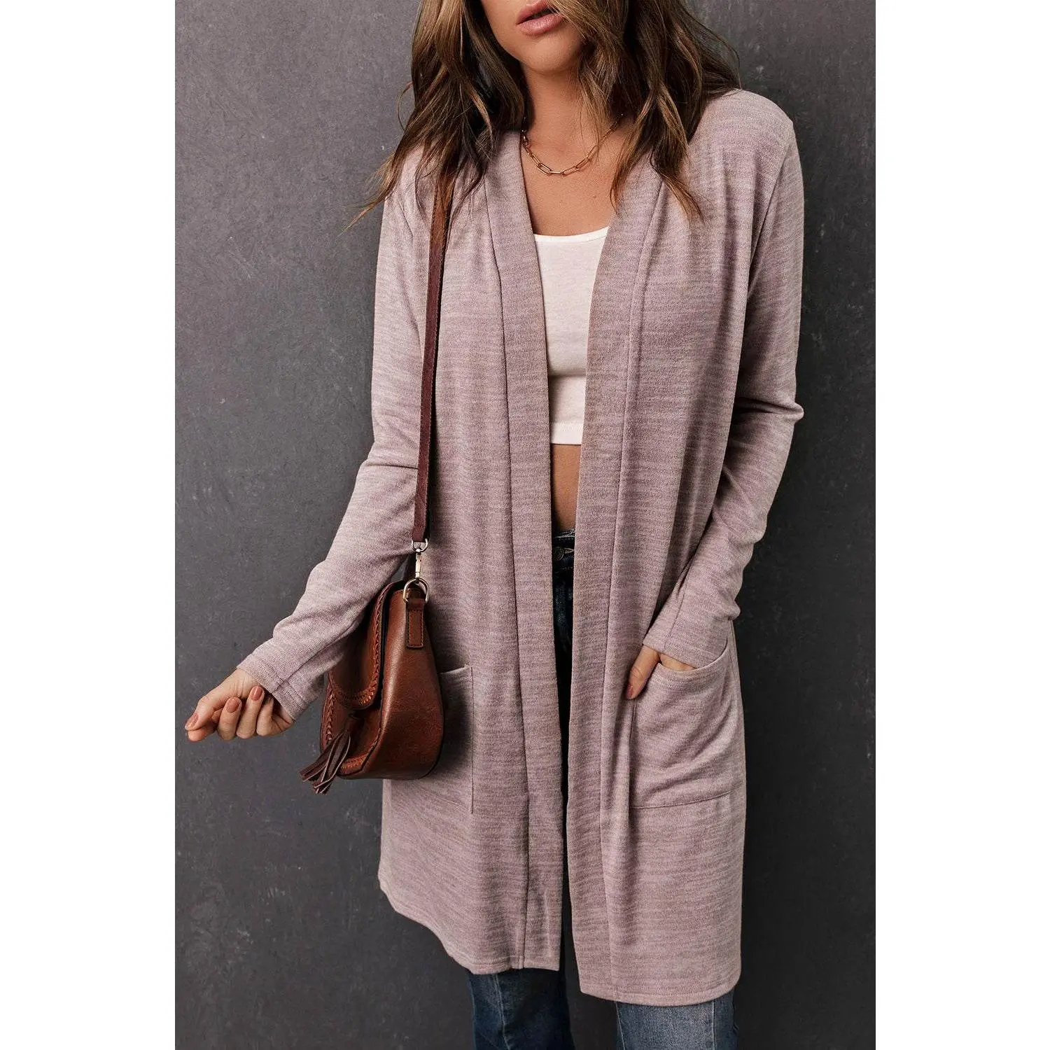 Long Sleeve Open Front Cardigan with Pocket