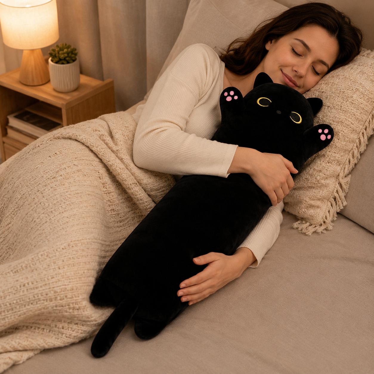 CHUBBYJOY Long Black Cat Plush Body Pillow, 20" 27" 35" 43" Soft Stuffed Cat Pillow with Raised Paws and Long Tail, Kawaii Cat Hugging Cushion for Kids Teens Adults CHUBBYJOY Long Black Cat Plush Body Pillow, 20" 27" 35" 43" Soft Stuffed Cat Pillow with Raised Paws and Long Tail, Kawaii Cat Hugging Cushion for Kids Teens Adults