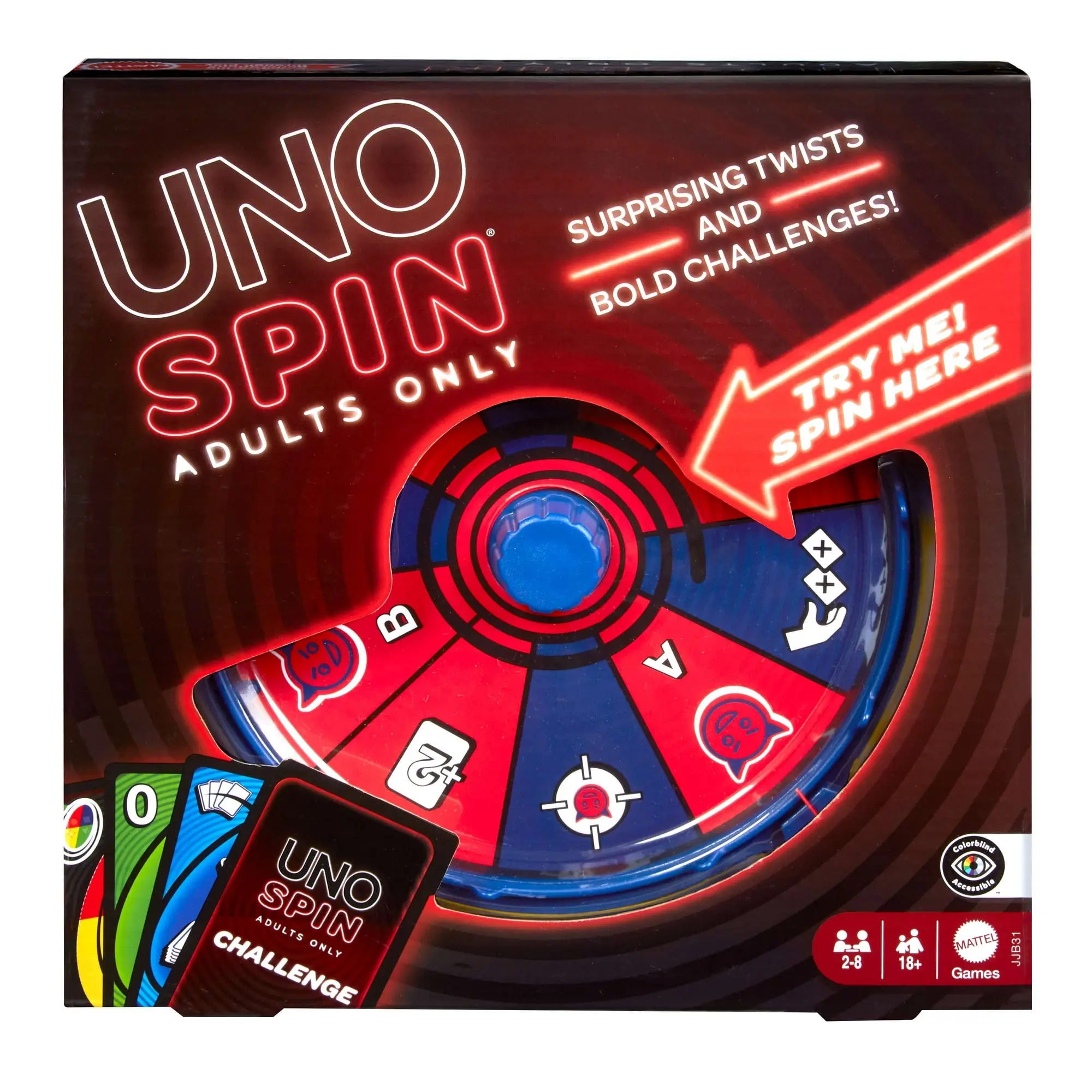 UNO Spin Dedicated Deck Card Game - Adults-Only for Game Nights & Parties, Includes Spin Wheel & Challenges