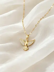 Women's Dove Pendant Necklace, Cubic Zirconia Bird Necklace, Peaceful Eagle Pendant Jewelry Gift, Cute Animal Pattern, All Seasons