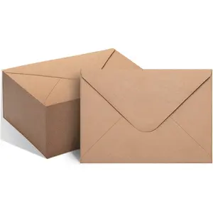 50 Packs of A7 Envelopes for Invitation,  5x7 Envelopes with V Flap,  for Graduation, Invitation,  Shower, Wedding and RSVP Cards (Brown)