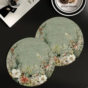 2D flat printing, 2-piece/4-piece/6-piece/8-piece set, Aesthetic dust green floral design household placemat, suitable for kitchen dining, seasonal decoration and party essentials, Kitchen Decorative Placemat, easy to maintain