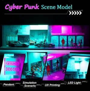 Diorama 1:64 Cyberpunk Series Scene Car Parking Lot Model LED Lighting Cool Car Garage Model Mini Die-cast Car Collection Car Display Case Scale Model City Street Scene Model Car Matching Model