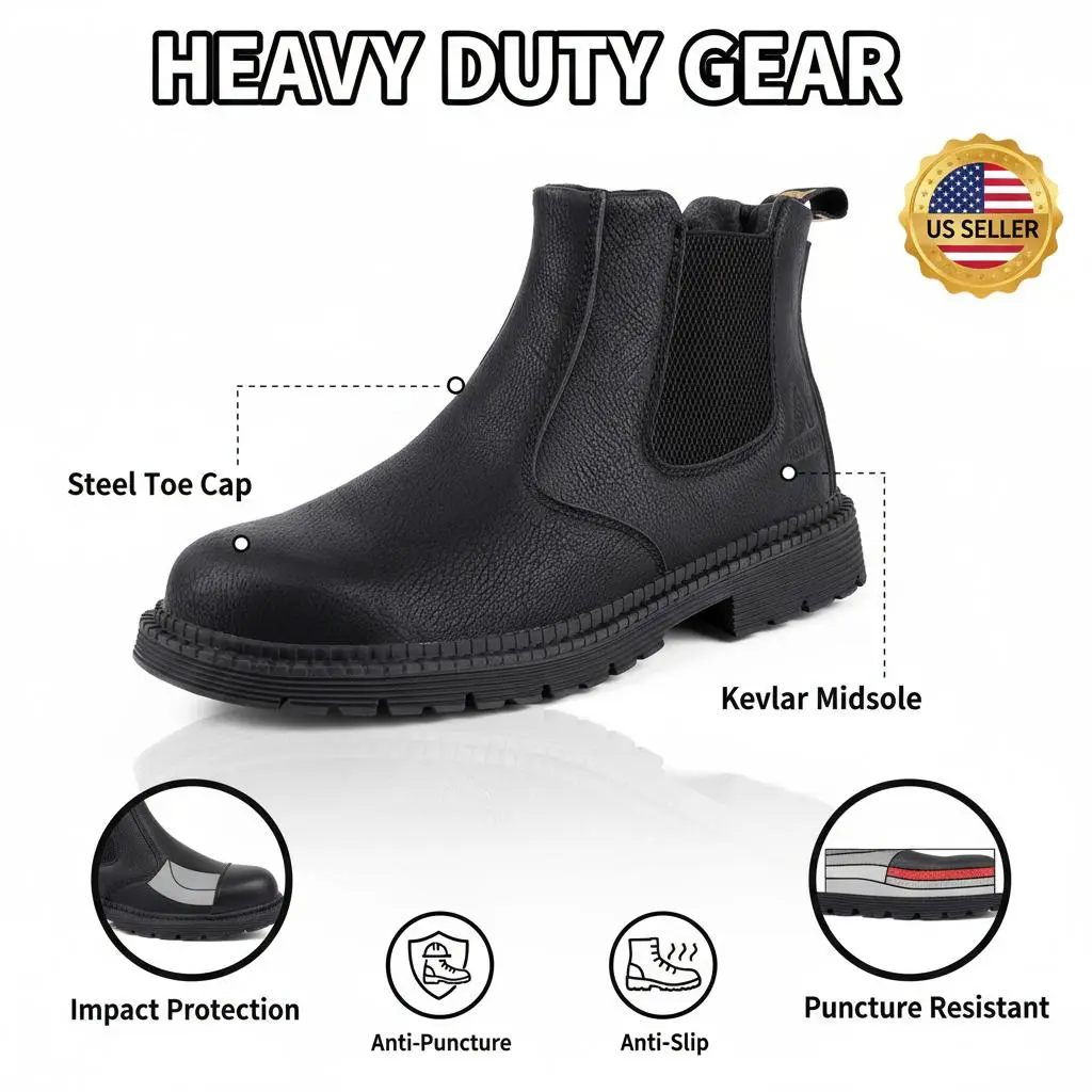 Unisex Slip-On Work Shoe, Waterproof Leather Mix Clogs for Kitchen Chef & Nursing - Anti-Slip, Puncture-Proof & Breathable, Outdoor Work