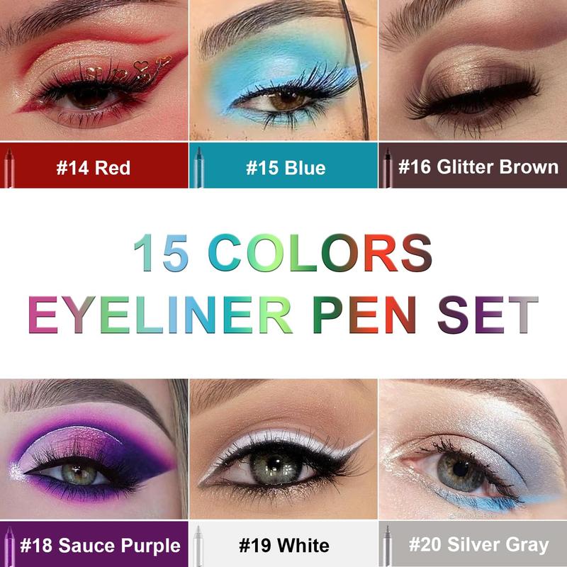 15Colorful Eyeliner Pen Set, Colors Eye Shadow Pencil, Pearl Eyeliner Kit Metallic Glitter Colored Eye liner for Women Eye&Lip Liner Professional Waterproof Eye Makeup