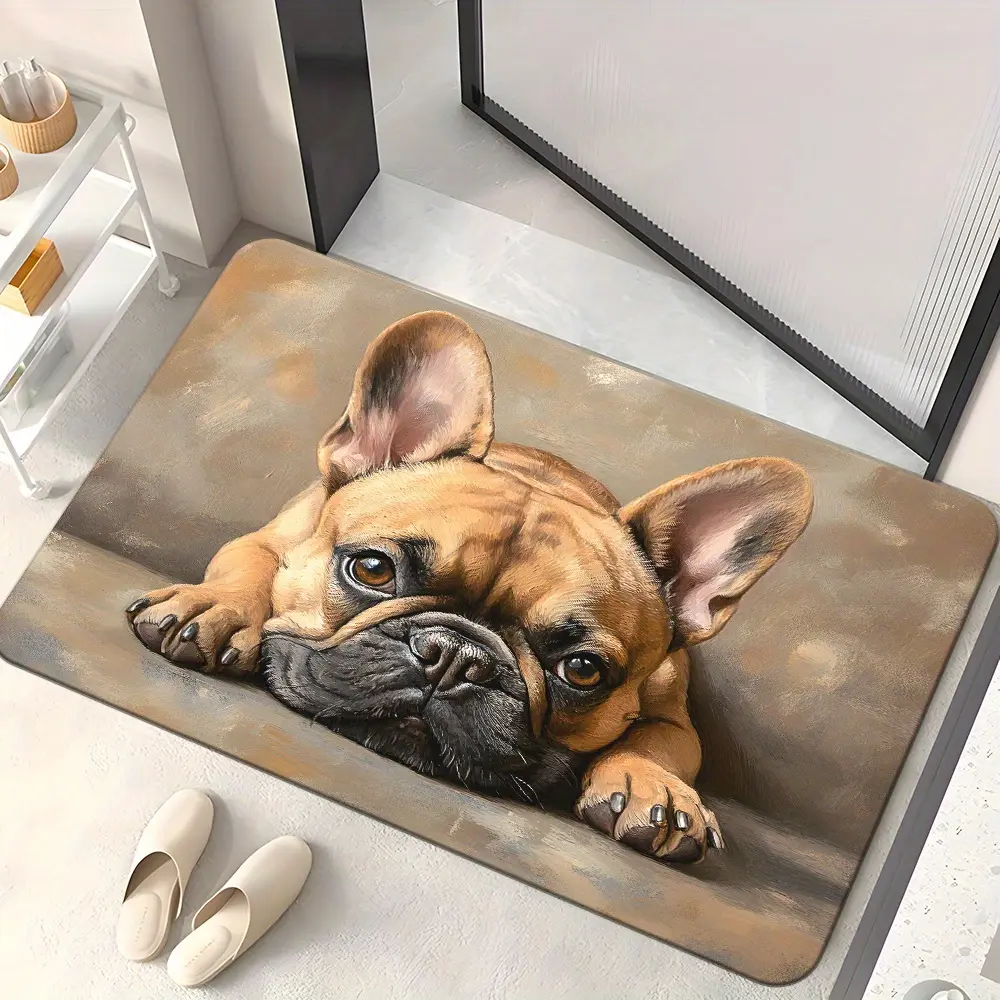 A Doormat Featuring a Cute French Bulldog Design, Suitable for Bedroom And Living Room Entrances, Machine Washable, Perfect for Camping, Picnics, Or Yoga