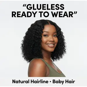 Human Hair Glueless 13x4 HD Lace Front Wig, 180% Density Deep Curly Style, Pre-Bleached Knots Mocha Water Wave
