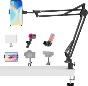 360 Overhead Camera Mount, Phone Stand for Desk/Bed, Phone Holder for Recording with Phone/Tablet/Mic Clamps, 1/4" Thread Magic Arm for DSLR, Webcam, iPad, , YouTube, Streaming, Cooking, Video
