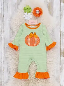 Pumpkin Spiced Stripes Embroidered Romper