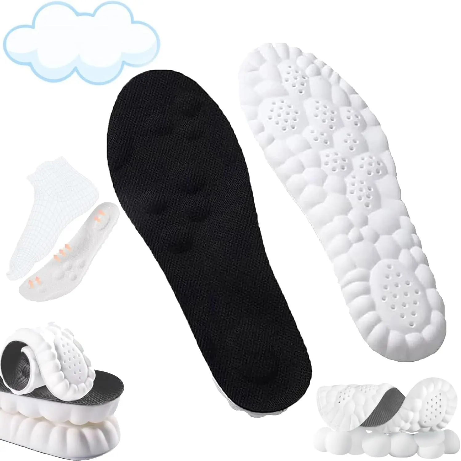 【Summer style】4D Insoles - 4D Cloud Technology Insole - Super Soft, Ultra Comfort Insoles, 4D Sports Shoes Insoles, Acupoint Massage Insole for Foot & Joint Support (10-11, Black)