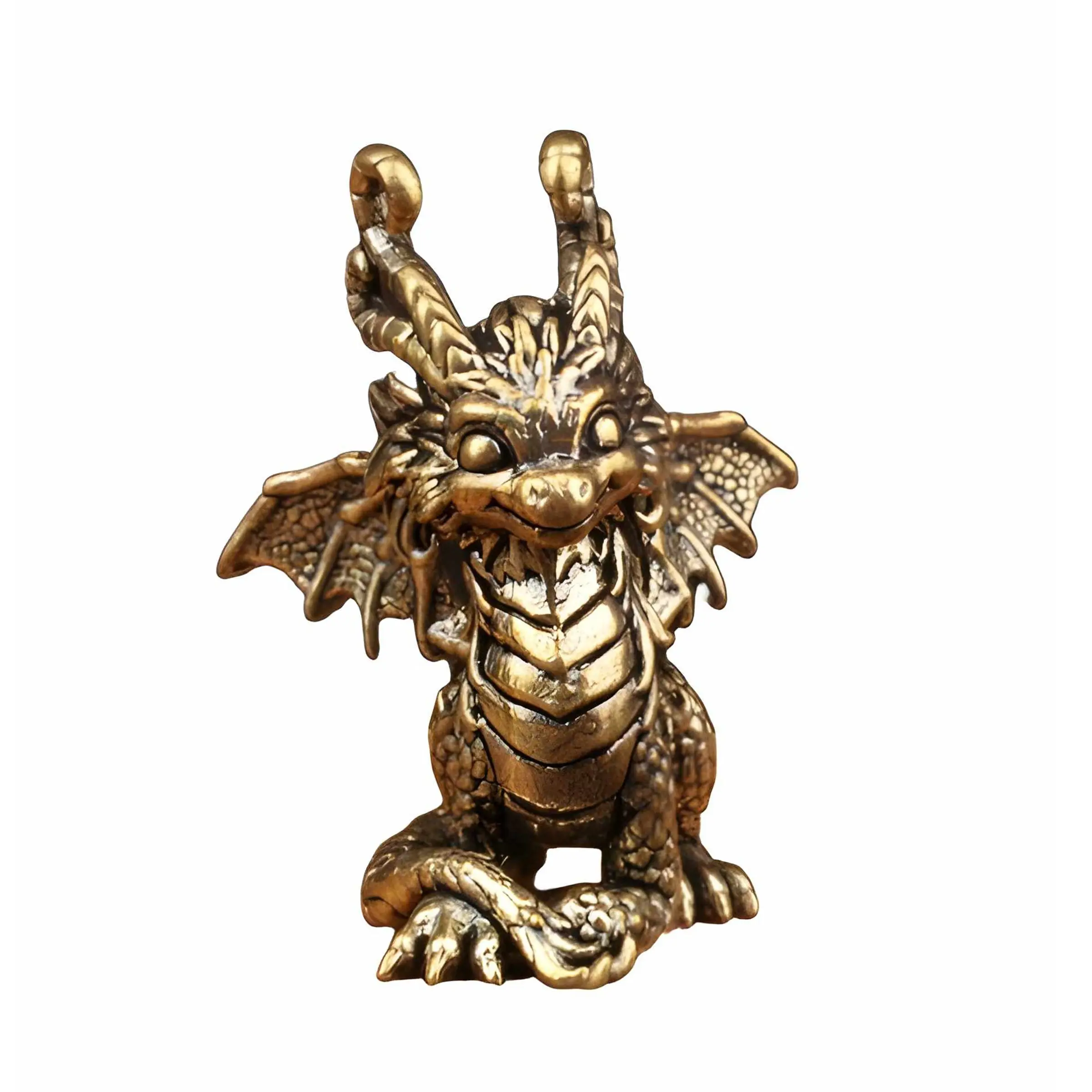Vintage Brass Baby Dragon Ornament, Traditional Chinese Zodiac Desk Decor, Creative Tea Table Art, Feng Shui Wealth Decoration, Desktop Decorative Ornament, Desk Ornaments, Decoration Items