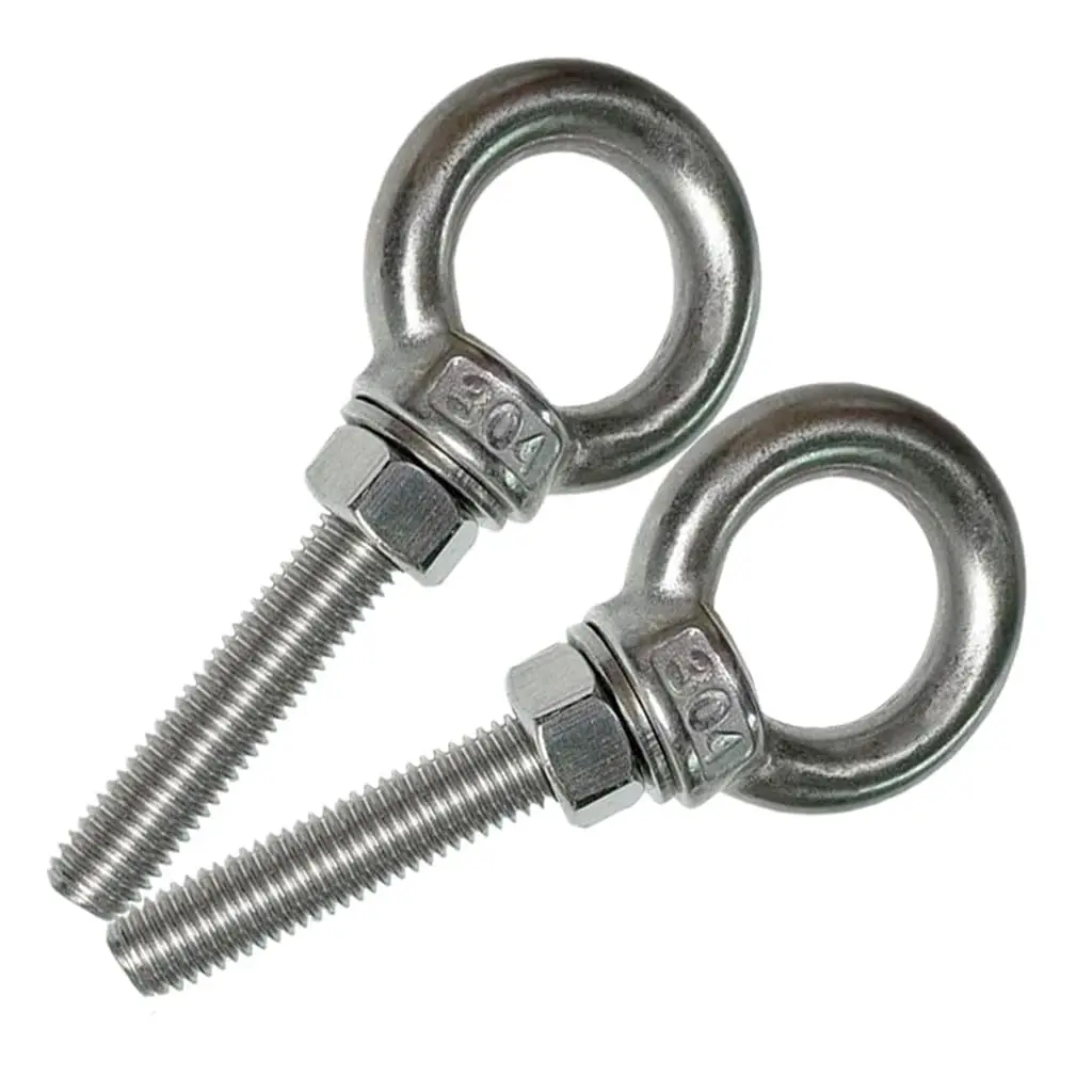 Eye Bolt, 2 count M10 Heavy Duty Lifting Ring 2" Threaded Eyebolt Lifting Ring Eye  with Nuts and Flat Washers(Thread Length 50mm)