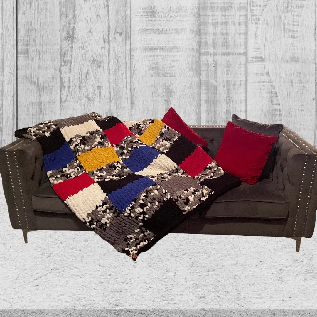 QNA Checkerboard Chenille Blanket Soft Washable