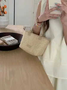 Summer Vacation Straw Basket Bag, Handbag Crossbody 2026 New Fashion Rope Knot Market Bag, Lafite Travel Beach Handbag Crossbody, Stylish Market Bag