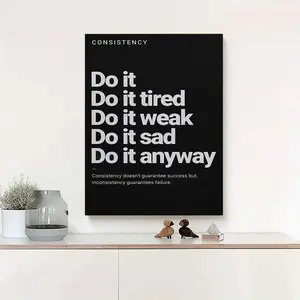 Canvas Poster with Consistency & "Do It Anyway" Inspirational Quotes, Motivational Gym Fitness Workout Wall Art Print for Living Room & Bedroom Decor