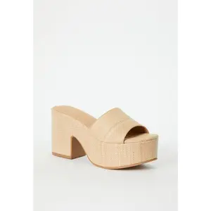 JUSTFAB  Women's Block Heeled Platform Sandal 3.5'' inch Women Chunky Block High Heels Slides Sandal Slip On  Summer Shoes