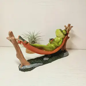 COZYhaven Home003 Hanging Frog in Hammock Decoration - Green & Orange Garden Ornament, Durable Resin Indoor/Outdoor Decor with Hanging Hooks - Birthday, Father's Day, Easter, Valentine's Gift for Frog Lovers - Nature-Themed Home or Garden D