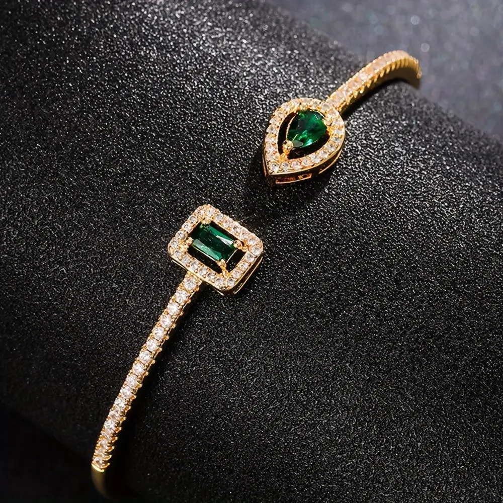 Trendy Women's Fashion Open Bangle with Geometric Synthetic Synthetic Zirconia, High-End Jewelry