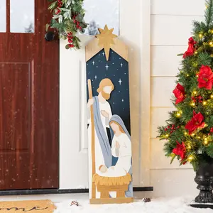 Glitzhome 42"H Christmas Double Sided Nativity Porch Leaner