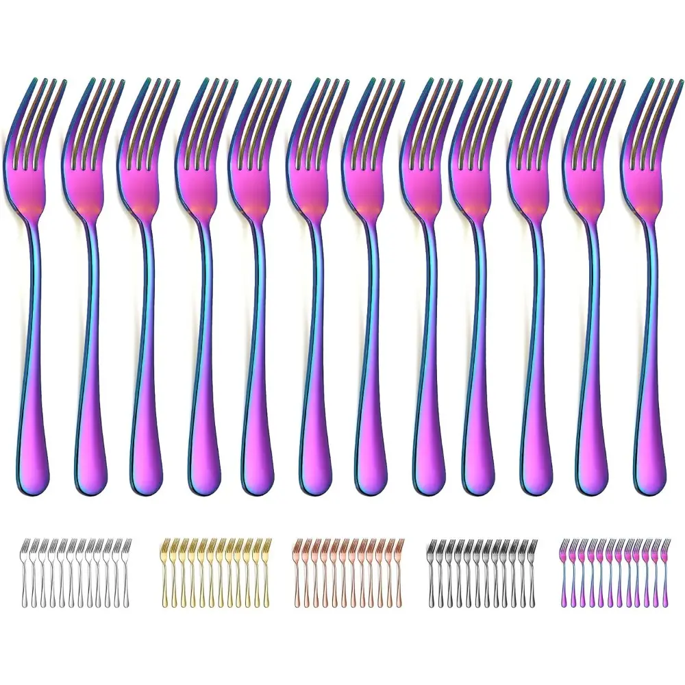 Rainbow Dinner Fork 12 Pieces, Rainbow Titanium Plating Stainless Steel 8.07inch Forks, Cake Forks, Table Forks,Dessert Forks, Easy To Clean, Dishwasher Safe