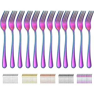 Rainbow Dinner Fork 12 Pieces, Rainbow Titanium Plating Stainless Steel 8.07inch Forks, Cake Forks, Table Forks,Dessert Forks, Easy To Clean, Dishwasher Safe