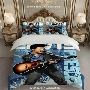 [JIT] Three-Piece Decorative Bedding Set of Elvis Guitar Modeling Printing Polyester Printing Bedcover Duvet Insert Breathable Skin-Friendly All-Season Machine Wash Convenient Birthday Gift Bedroom Decoration Contains Quilt Cover +2