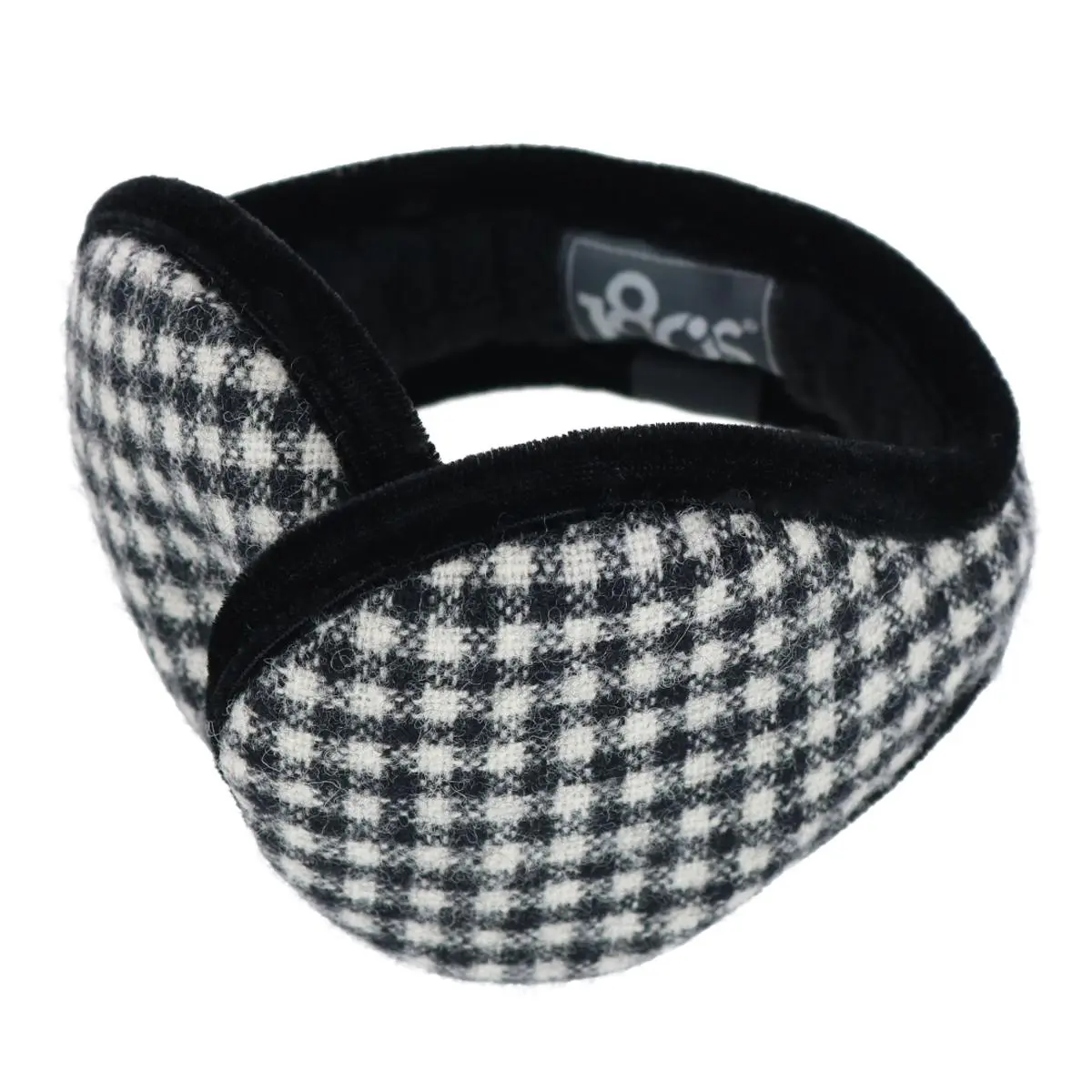 180s Women's Wool Earmuffs - Fashionable American Houndstooth Plaid, Wrap-Around Style, Warm Elegant Ear Covers for Outdoor Activities, Warmth