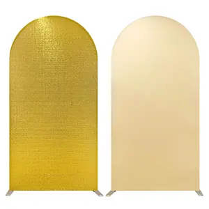 Gold Sequins 6.5 FT Bling Arch Backdrop Cover Round Top Fitted for Weddings Birthdays Baby Showers Banquets Party Decoration for Valentine's Day and New Year