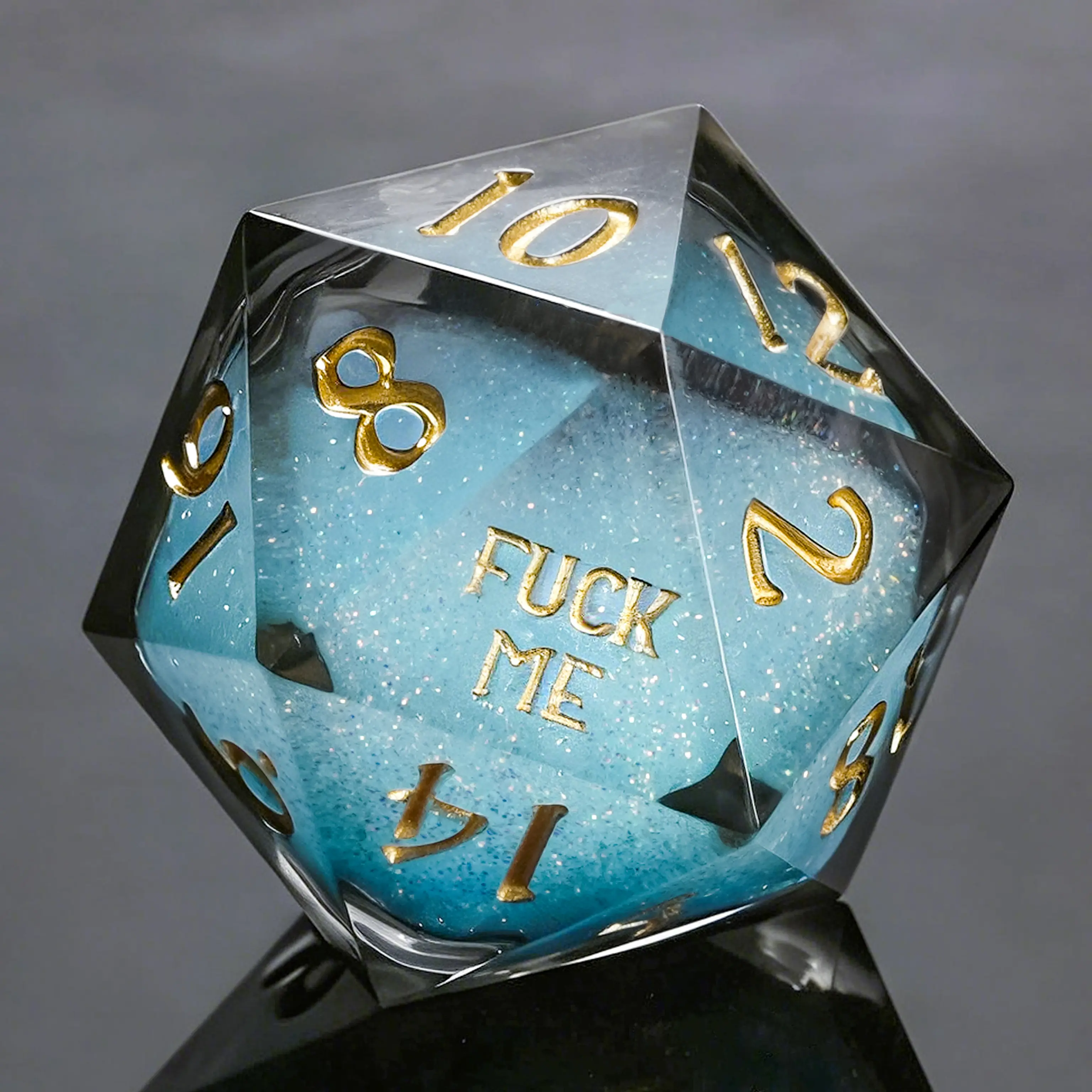 Blue Liquid Core Engraved Number Polyhedral Resin Dice Set - for D&D TTRPG Tabletop Games, RPG Dice Collector Gift