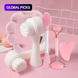 5-Piece Beauty Tool Set with Crystal Roller, Silicone Mask Brush, Velvet Headband, 3D Face Brush, Professional Facial Massage Kit, Facial Care Tools #GLOBAL PICKS