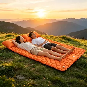 Camping Hiking Essential Inflatable Sleeping Pad, Double TPU Foot Inflation System, Built-in Pillow, Thick Moisture Resistant Diamond Anti Slip Mat, Foldable Portable Mattress for Adult Couple Backpacking Tent Picnic Outdoor Activity
