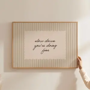 Slow Down You're Doing Fine Print, Beige Coquette Pinstripe Quote