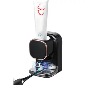 Petyoung IFCOW Automatic Toothpaste Dispenser with Sensor Adjustable Hook for Kids Adults Wall Mounted ABS Plastic Black 12x8cm USB Rechargeable 500 Times Use