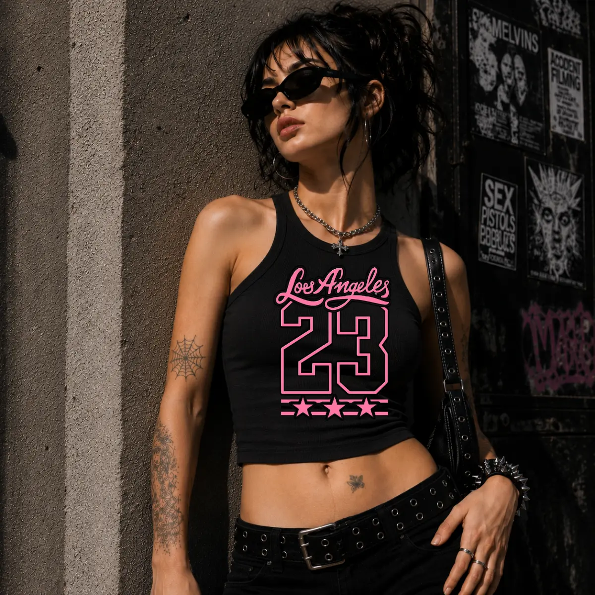 [Printed] 23 Los Angeles Women’s Tank Top, Retro City Number Sleeveless Graphic Top, Y2K Summer Streetwear Shirt, California Gift for Her