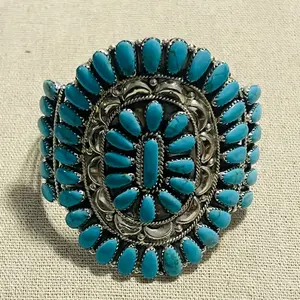 VINTAGE Native American Turquoise Navajo Cluster Cuff Bracelet