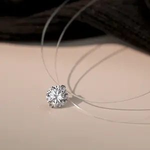 Elegant Mermaid Tears Moissanite Zircon Choker Necklace for Woman Invisible Fishline Design