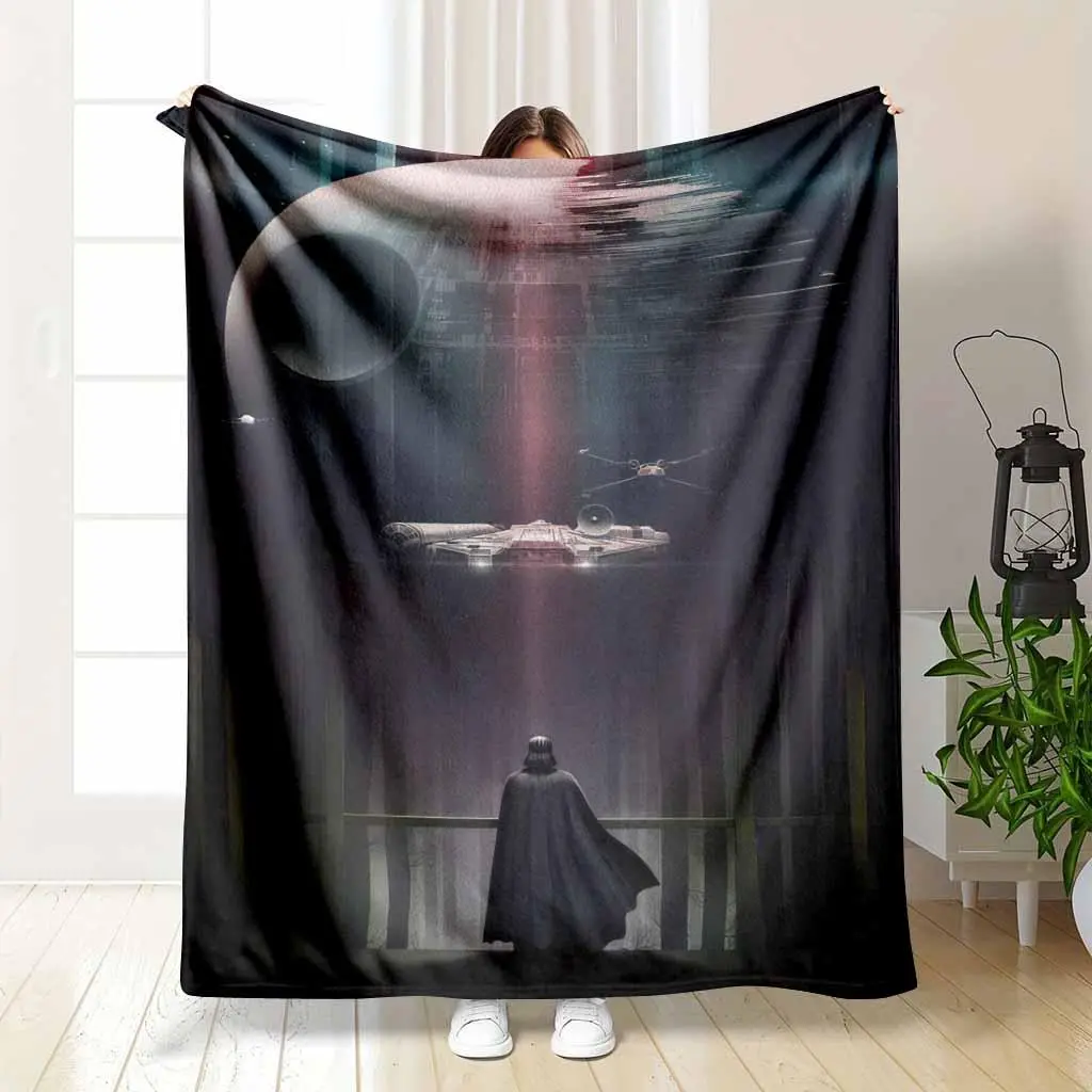 Galaxy Battle Space Scene Flannel Blanket - Futuristic Starship & Planet Illustration Print, Soft Warm, Wrinkle Resistant, 40 to 56 in Cozy Style Throw for Bedroom, Living Room, Unique Room Decor Gift